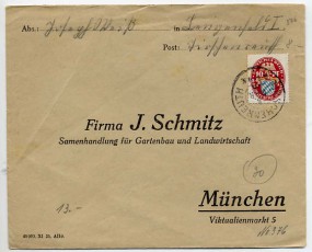 1926, 5.Mrz., Bf.m. EF. TIRSCHENREUTH(bayer.Handstpl.) nach München. Porto: RM 0.10.