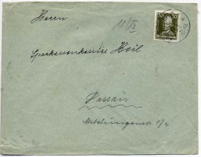 1927, 10.Dez., Bf.m. EF. NÜRNBERG 1(bayer.Handstpl.) nach Passau. Porto: RM 0.30.