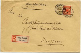 1925, 2.Jun., R-Bf.m. EF. COSWIG (SACHSEN) *a(Handstpl.) nach MEISSEN 1 *l. Postlaufze...