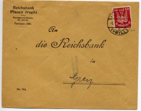 1926, 6.Jan., Bf.m. EF. PLAUEN (VOGTL.) 1 c(Handstpl.) nach Greiz. Porto: RM 0.10.