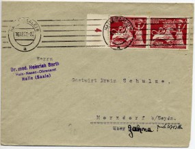 1942, 16.Dez., Bf.m. MeF. HALLE (SAALE) 8 a(Masch.-Stpl.) nach Morxdorf. Porto: RM 0.12....