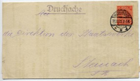 1922, 21.Okt., Drucks.-Kte. m. EF. MEININGEN **.(Handstpl.) nach Steinach. Porto: M 1.00...