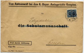 1921, ..., Bf.m. EF. KEMPTEN..(bayer.undeutl.Handstpl.) nach Dresden. Porto: M 0.60.