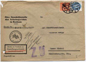 1933, 28.Mrz., ZU-Bf.m. MiF. BOCHUM 1 *q(Handstpl.) nach Wanne-Eickel. Porto: RM 0.54. U...