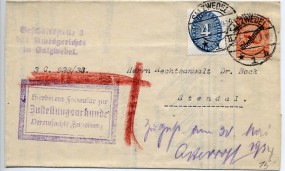 1934, 29.Mai , ZU-Bf.m. MiF. SALZWEDEL 1 *b(Handstpl.) nach Stendal. Porto: RM 0.54.