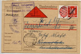 1929, 14.Mrz., NN-Kte. m. MiF. BURGWEDEL **a(Handstpl.) nach RIEMSLOH (KR.MELLE). Postl...