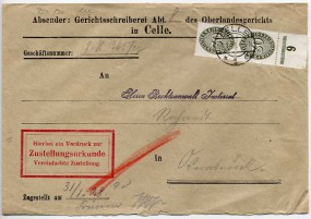 1928, 30.Jan., ZU-Bf.m. MeF. CELLE 1 *e(Handstpl.) nach Osnabrück. Postlaufzeit: 1 Tag. ...