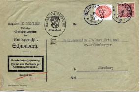 1928, 15.Nov., ZU-Bf.m. MiF. SCHWABACH *d(bayer.Handstpl.) nach Nürnberg. Porto: RM 0.75...