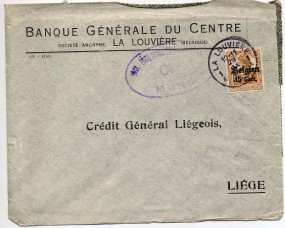 1916, 29.Sep., Bf.m. EF. LA LOUVIÈRE 1A 1A(Handstpl.) nach Liége. Porto: F 0.15. M. dt. ...