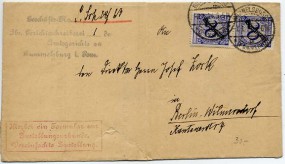 1924, 7.Jan., ZU-Bf.m. MeF. RUMMELSBURG (POMMERN) **(Handstpl.) nach Berlin. Porto: RM 0...
