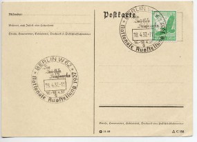 1937, 18.Apr., Kte. m. EF. BERLIN W62 g - NATIONALE AUSSTELLUNG 1937 DIE DEUTSCHE BRIEFMA...