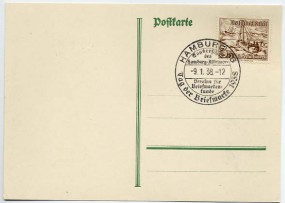 1938, 9.Jan., Kte. m. EF. HAMBURG 36 - TAG DER BRIEFMARKE 1938 SONDERSCHAU DES HAMBURG-AL...