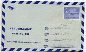 1964, 25.Jul., Aerogramm m. EF. BANDUNG 68(Handstpl.) nach Großbritannien. Porto: 25 Rp....