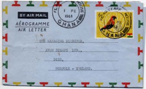 1964, 1.Feb., 6d-GA-Aerogramm. FLAGSTAFF HOUSE GHANA(Handstpl.) nach Großbritannien. Por...