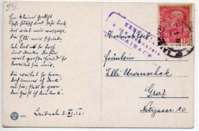 1916, 3.Nov., Ans.-Kte. m. EF. LAIBACH 1..(undeutl.Handstpl.) nach Graz. Porto: K.0.10. ...