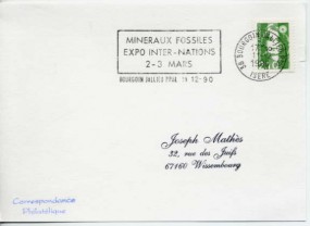 1990, 11.Dez., Kte. m. EF. 38 BOURGOIN JALLIEU PPAL - MINERAUX FOSSILES EXPO INTER-NATION...