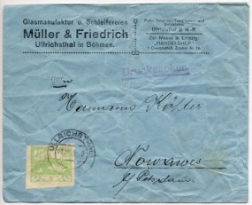 1919, 22.Aug., Drucks.-Bf.m. EF. ULLRICHSTHAL.(österr. Handstpl.) nach Deutschland. Port...