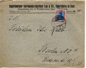 1922, 6.Jan., Bf.m. EF. ELGERSBURG ***(Handstpl.) nach Berlin. Porto: 2 M.