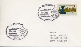 1985, 20.Apr., Bf.m. EF. 8900 AUGSBURG 1 - SCHMUCK MINERALIEN BRIEFMARKEN UND HOBBYKUNST ...