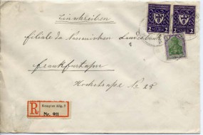 1922, ...Mai , R-Bf.m. MiF. KEMPTEN.. 2(undeutl.Handstpl.) nach FRANKFURT (MAIN) 1 *.....