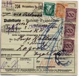 1927, 25.Okt., Paketkte. m. MiF. WEISSENBURG (BAYERN)(bayer.Handstpl.) über .. WIEN. *1...