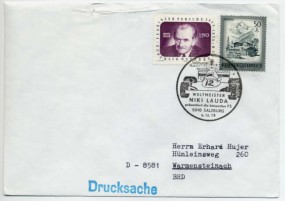 1975, 6.Dez., Drucks.-Bf.m. MiF. 5010 SALZBURG 4 - WELTMEISTER NIKI LAUDA PRÄSENTIERT DIE...