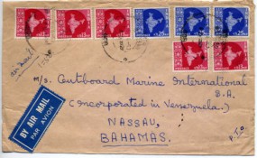 1957, 5.Apr., Lp.-Bf.m. MiF. MADRAS..(Handstpl.) nach NASSAU BAHAMAS(Bahamas). Postlau...