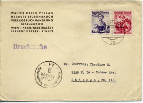 1950, 16.Feb., Drucks.-Bf.m. MiF. 1 WIEN 15 5a(Handstpl.) in die U.S.A. Porto: S 0.70. M...