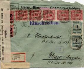 1923, 18.Okt., R-Bf.m. MiF. CHEMNITZ-GABLENZ *c(Handstpl.) nach CAIRO(Ägypten). Postla...