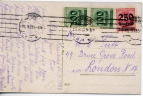 1923, 26.Sep., Ans.-Kte. m. MiF. HAMBURG 1 **(Masch.-Stpl.) nach Großbritannien. Porto: ...