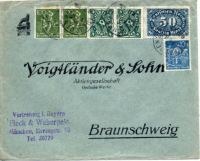 1923, 10.Feb., Bf.m. MiF. MUENCHEN 2.(bayer.Handstpl.) nach Braunschweig. Porto: 70 M.
