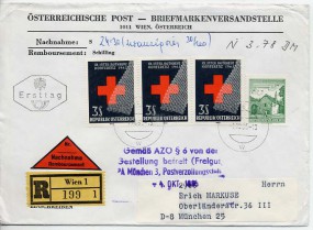 1965, 1.Okt., R-NN-Bf.m. MiF. WIEN 1 w(Handstpl.) nach Westdeutschland. Porto: S 11.20.