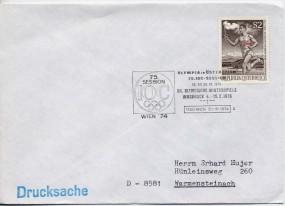 1974, 21.Okt., Drucks.-Bf.m. EF. 1150 WIEN 2 - 75. SESSION IOC WIEN '74 OLYMPIA IN ÖSTERR...