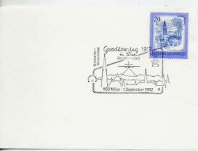 1982, 1.Sep., Kte. m. EF. 1150 WIEN 8 - BRIEFMARKEN-MOTIVAUSSTELLUNG GEODÄTENTAG 1982 IN ...