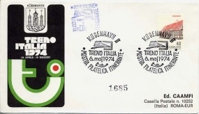 1974, 6.Mai , Bf.m. EF. KØBENHAVN Ø - MOSTRA FILATELICA ITINERANTE TRENO ITALIA(So.-Stpl...
