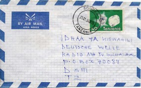 1994, 25.Jan., Bf.m. EF. SONGEA TANZANIA(Handstpl.) nach Dar-es-Salaam. Porto: 40'-.