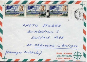 1973, 18.Apr., Lp.-Bf.m. MeF. ABIDJAN R.P.(Masch.-Stpl.) nach Westdeutschland. Porto: 10...