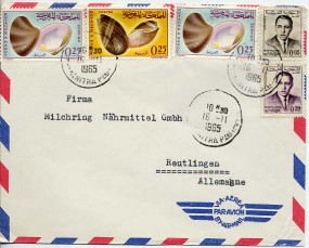 1965, 16.Nov., Lp.-Bf.m. MiF. KENITRA PPAL(Handstpl.) nach Westdeutschland. Porto: Dh.1....