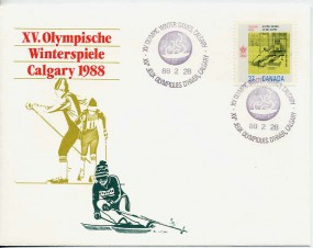 1988, 28.Feb., Umschlag m. EF. XV OLYMPIC WINTER GAMES, CALGARY XVe JEUX OLYMPIQUES D'HIV...