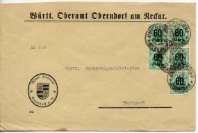 1923, 10.Jul., Bf.m. MeF. OBERNDORF AM NECKAR(Handstpl.) nach Stuttgart. Porto: 300 M.