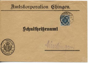 1922, 7.Nov., Bf.m. EF. EHINGEN (WÜRTT.)(Handstpl.) nach Mündingen. Porto: M 2.00.