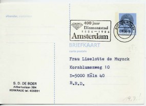 1986, 7.Jul., 55c.-GA-Kte. AMSTERDAM - 400 JAAR DIAMANTSTAD 1586-1986 AMSTERDAM(Masch.-W...