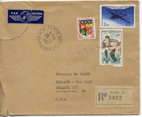 1962, 28.Feb., R-Lp.-Bf.m. MiF. PARIS 51 R. DE PROVENCE (9E)(Handstpl.) über ATLANTA, G...