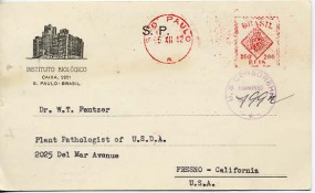 1942, 5.Dez., Kte. SAO PAULO(Schalterfreistpl.) in die U.S.A. Porto: 200 Reis. M. viol. ...