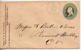 1870, 29.Jun., 3¢-GA-Umschlag. WINSTED CT.(Handstpl.) nach Winsted, CT. Porto: $0.03.
