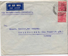 1938, 1.Feb., Lp.-Bf.m. MiF. GIRGAON BOMBAY(Handstpl.) nach Deutschland. Porto: 9A.6Ps.