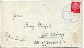 1938, 23.Nov., Bf.m. EF. MARIENBAD(viol.Handstpl.) nach Duisburg. Porto: RM 0.12.