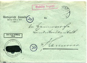 1946, ...Jan., Bf.m. Gebühr-bezahlt-Stpl. HAMELN N(Handstpl.) nach Hannover.