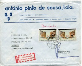 1984, 20.Feb., R-Lp.-Bf.m. MeF. BENGUELA(Handstpl.) nach Westdeutschland. Porto: 50$oo. ...