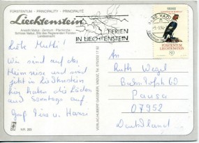 1994, 5.Sep., Ans.-Kte. m. EF. 9490 VADUZ - FERIEN IN LIECHTENSTEIN(Masch.-Werbestpl.) n...